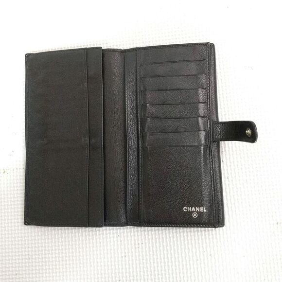 Chanel Camellia Black Leather Flap Long Wallet w/Authentication Card - Picture 4 of 13